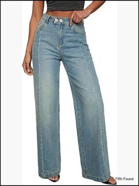 Womens Wide Leg Jeans High Waisted Stretchy Denim
